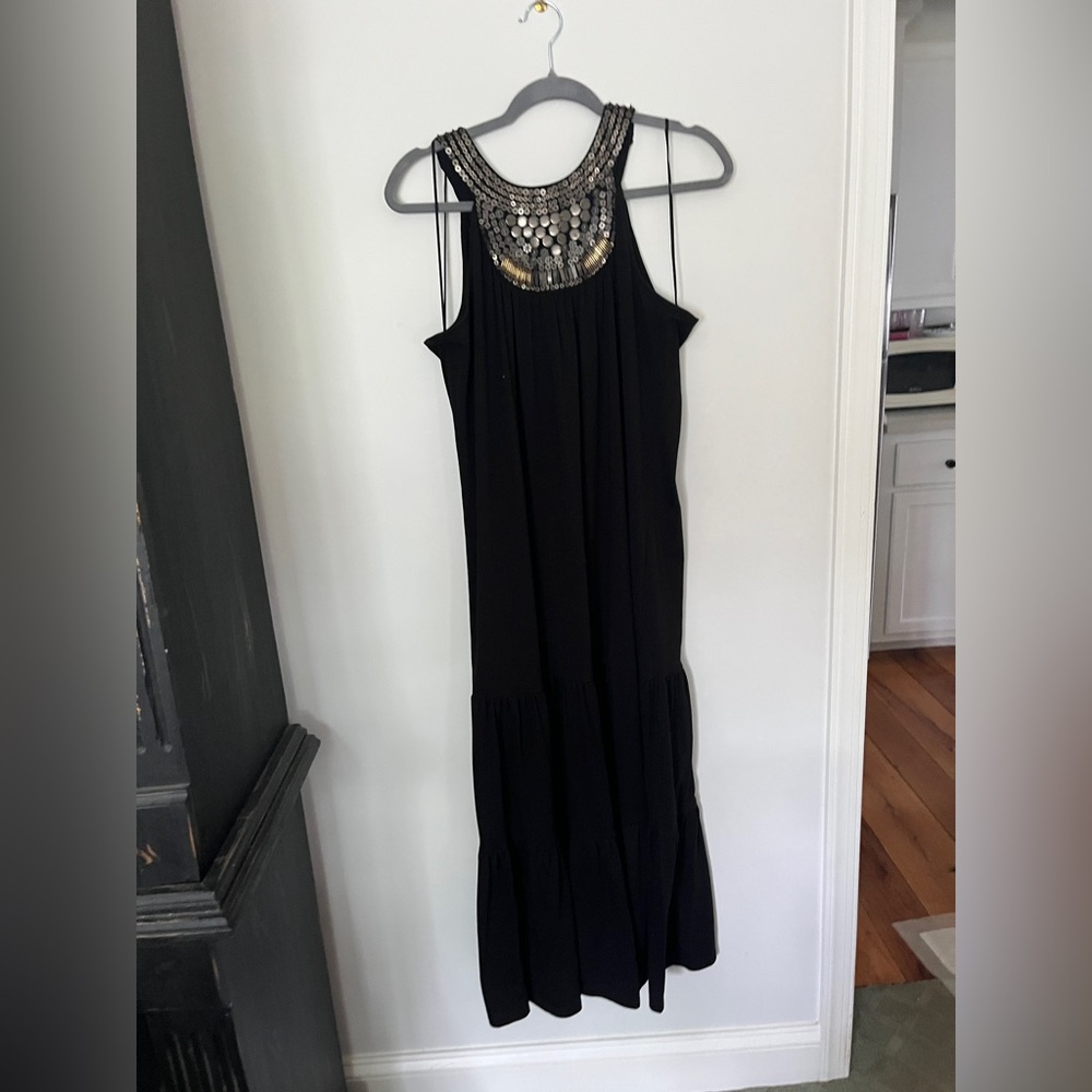 John Paul Richard Large Black Maxi Dress with Embellished Neckline
